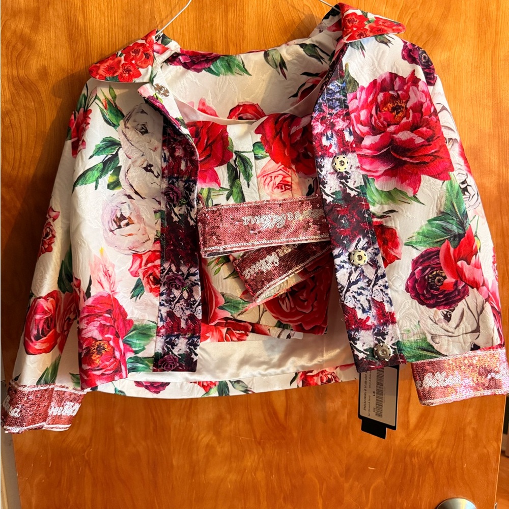 BURRYCO Floral Blazer with Red and Pink Accents